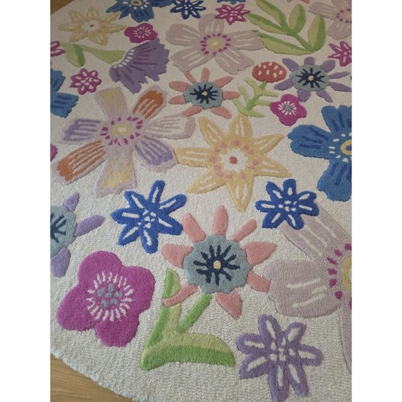 Pottery Barn Kids 100% Wool NAOMI FLORAL ROUND RUG 5 FT Round FAIR TRADE- READ - Picture 11 of 16